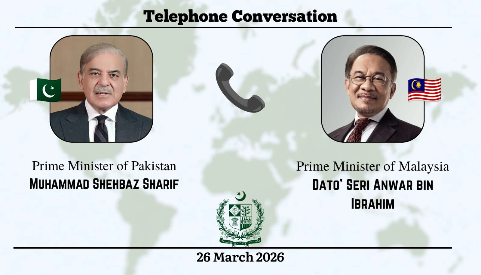 وزیراعظم شہباز شریف اور ملائیشیا کے وزیراعظم انور ابراہیم کے درمیان ٹیلیفونک رابطہ؛ ملائیشیا نے مشرقِ وسطیٰ میں امن اور امریکہ ایران مذاکرات کے لیے پاکستان کی ثالثی کی کوششوں کی بھرپور حمایت کر دی