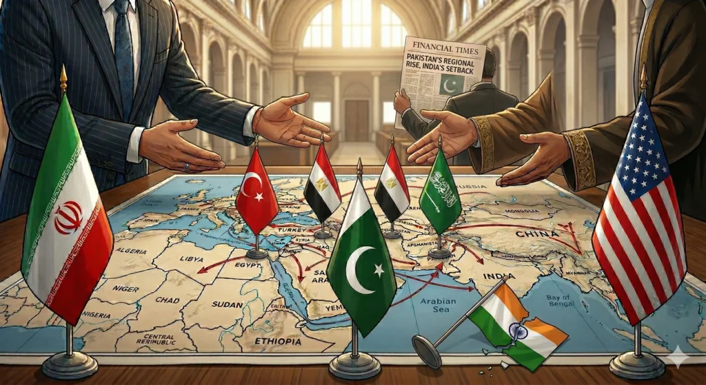 برطانوی جریدے فنانشل ٹائمز نے مشرقِ وسطیٰ میں پاکستان کے بڑھتے ہوئے سفارتی اثر و رسوخ کو بھارت کے لیے بڑی سبکی قرار دے دیا ہے۔ رپورٹ کے مطابق امریکہ اور ایران کے درمیان ثالثی میں پاکستان کی کامیابی نے نئی دہلی کو عالمی منظرنامے پر تنہا کر دیا ہے