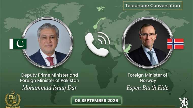 اسحاق ڈار کا ناروے کے وزیر خارجہ سے ٹیلی فونک رابطہ