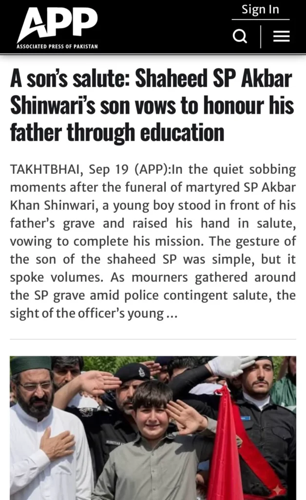 شہید ایس پی اکبر شنواری کے بیٹے کا عزم