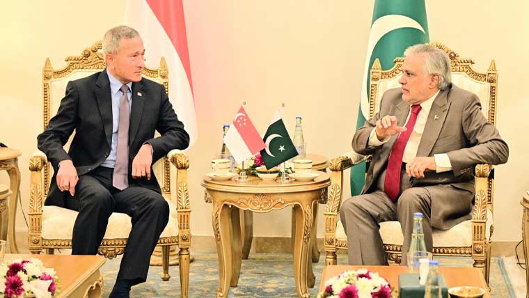اسحاق ڈار اور سنگاپور کے وزیر خارجہ ڈاکٹر ویوین بالاکرشنن کی ملاقات